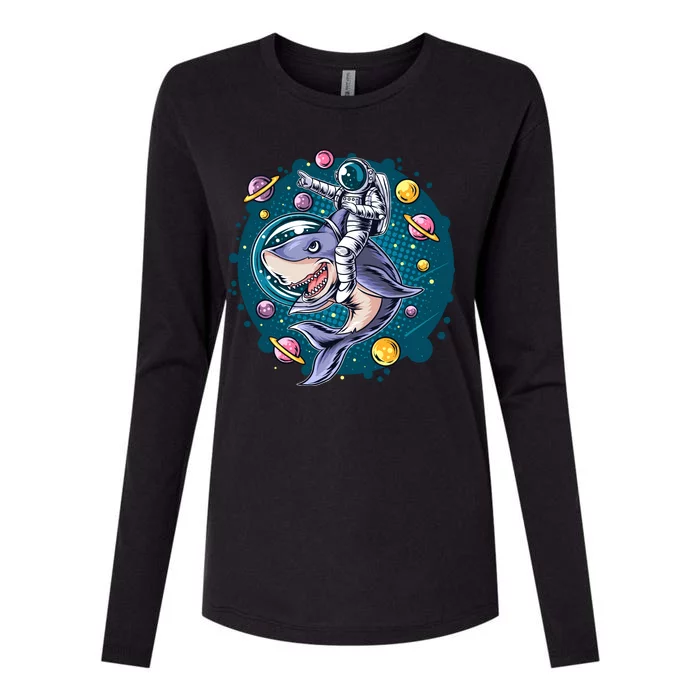 Funny Space Galaxy Astronaut Shark Womens Cotton Relaxed Long Sleeve T-Shirt