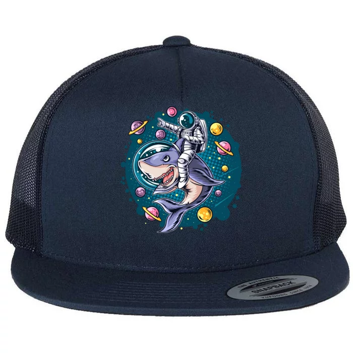 Funny Space Galaxy Astronaut Shark Flat Bill Trucker Hat