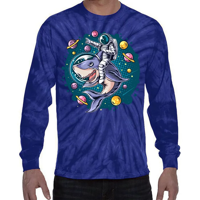 Funny Space Galaxy Astronaut Shark Tie-Dye Long Sleeve Shirt