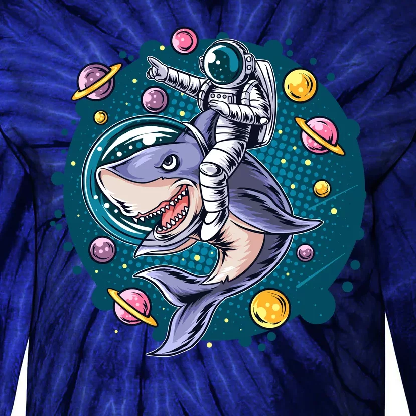 Funny Space Galaxy Astronaut Shark Tie-Dye Long Sleeve Shirt