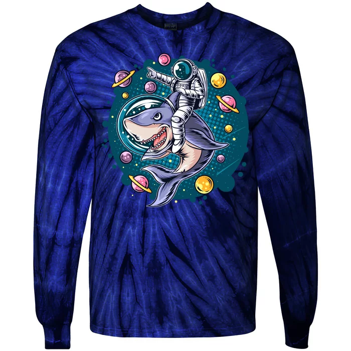 Funny Space Galaxy Astronaut Shark Tie-Dye Long Sleeve Shirt