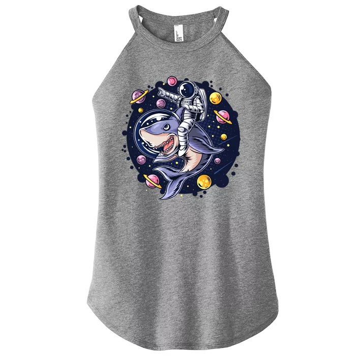 Funny Space Galaxy Astronaut Shark Women’s Perfect Tri Rocker Tank