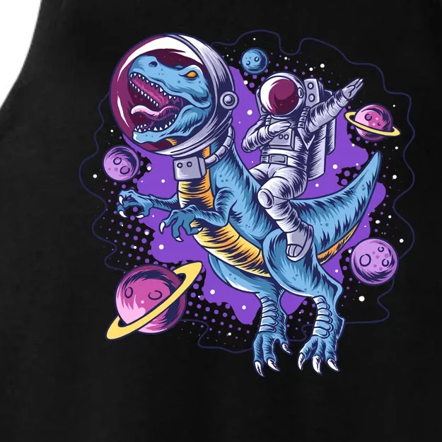 Funny Space Galaxy Astronaut Trex Dinosuar Ladies Tri-Blend Wicking Tank