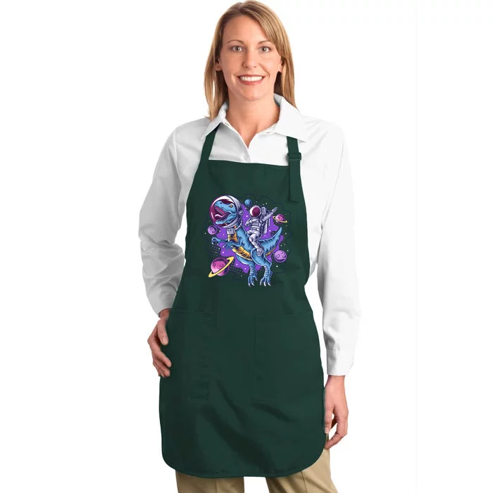 Funny Space Galaxy Astronaut Trex Dinosuar Full-Length Apron With Pocket