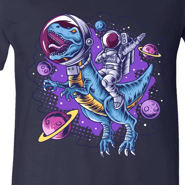 Funny Space Galaxy Astronaut Trex Dinosuar V-Neck T-Shirt