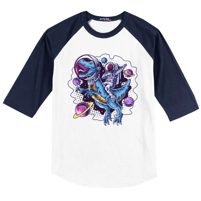 Funny Space Galaxy Astronaut Trex Dinosuar Baseball Sleeve Shirt