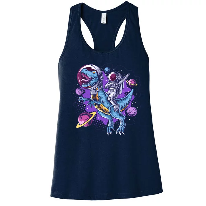 Funny Space Galaxy Astronaut Trex Dinosuar Women's Racerback Tank