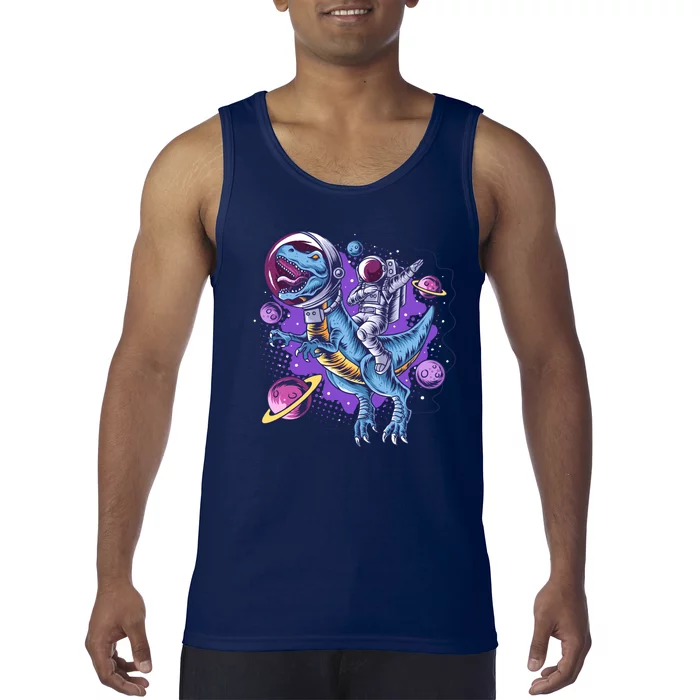 Funny Space Galaxy Astronaut Trex Dinosuar Tank Top