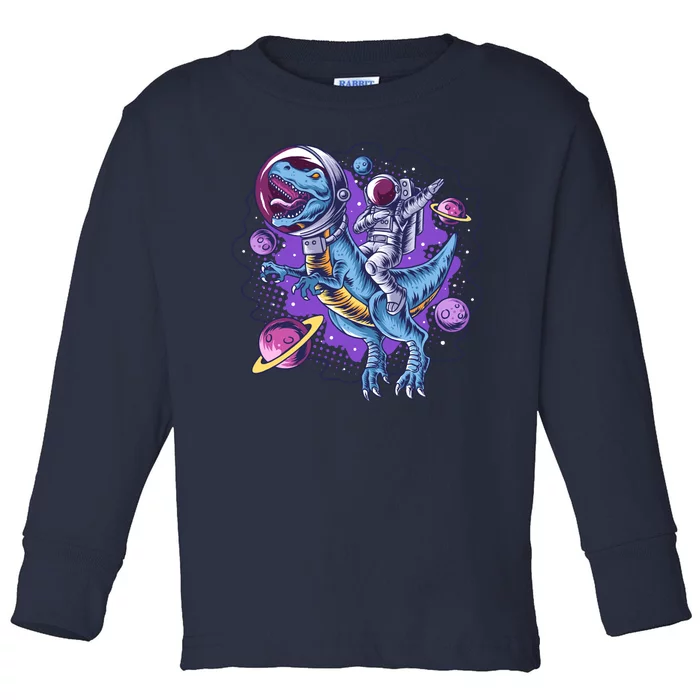 Funny Space Galaxy Astronaut Trex Dinosuar Toddler Long Sleeve Shirt