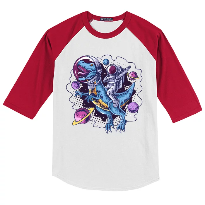 Funny Space Galaxy Astronaut Trex Dinosuar Kids Colorblock Raglan Jersey