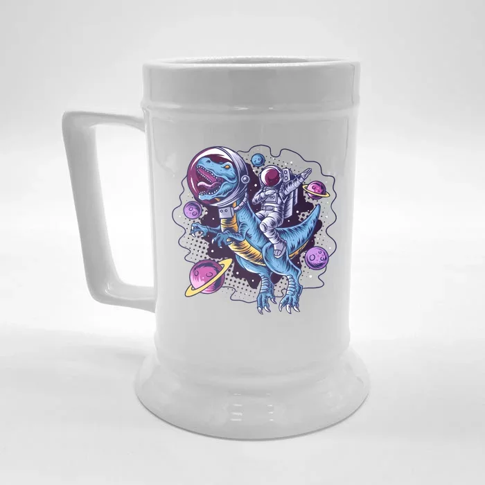 Funny Space Galaxy Astronaut Trex Dinosuar Front & Back Beer Stein