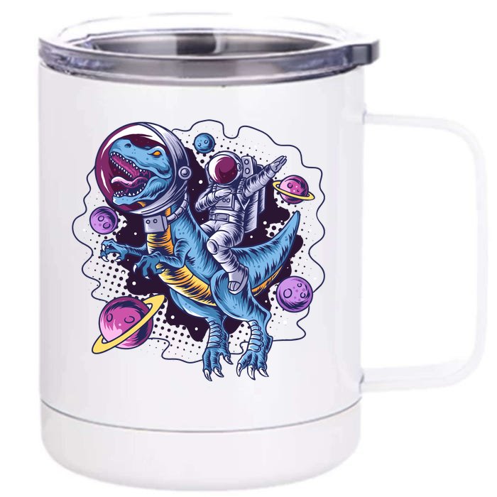 Funny Space Galaxy Astronaut Trex Dinosuar Front & Back 12oz Stainless Steel Tumbler Cup