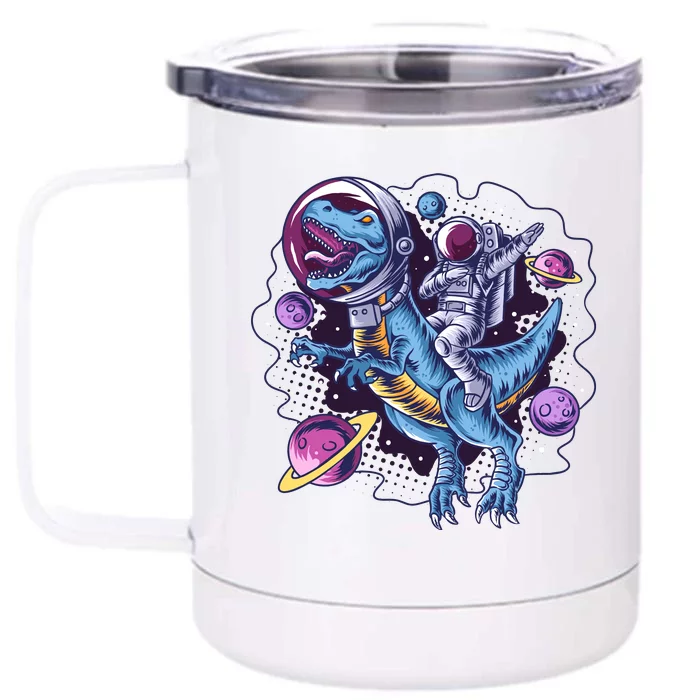 Funny Space Galaxy Astronaut Trex Dinosuar Front & Back 12oz Stainless Steel Tumbler Cup