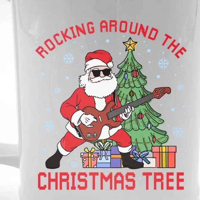 Funny Santa Guitar Players Rocking Around The Christmas Tree Gift Front & Back Beer Stein