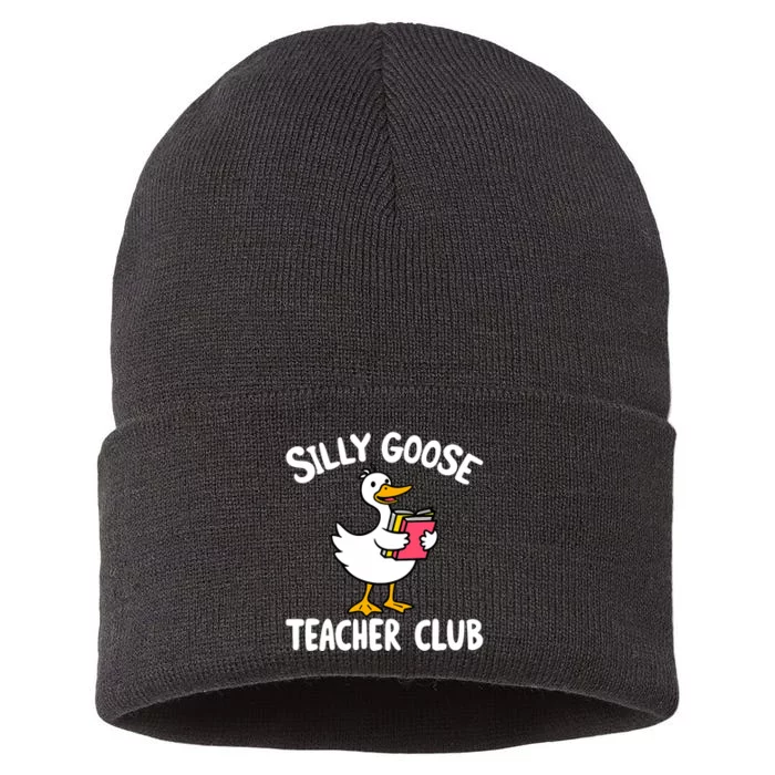 Funny Silly Goose Teacher Club Animal Lover Groovy Sustainable Knit Beanie