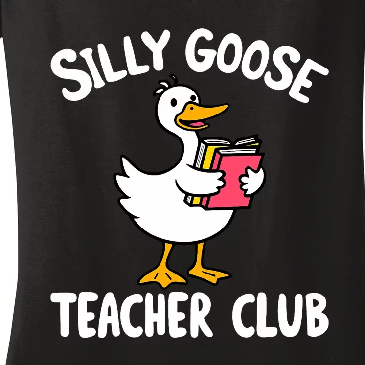 Funny Silly Goose Teacher Club Animal Lover Groovy Women's V-Neck T-Shirt