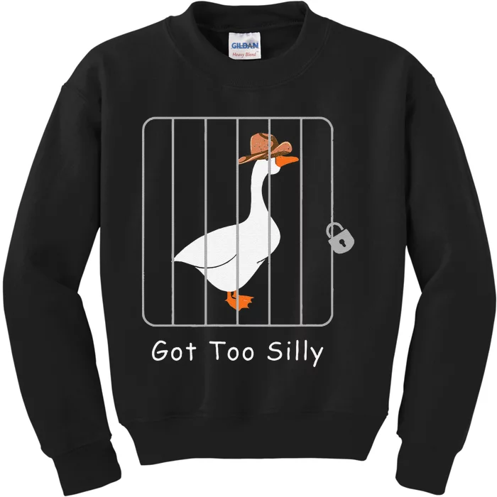 Funny Silly Goose Lover Mugshot Meme Got Too Silly Gift Kids Sweatshirt