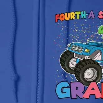 FourthA Saurus Grade 4Th Grade Gift Full Zip Hoodie