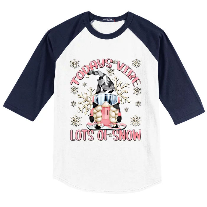 Funny Snowboarding Gnome Mom Cute Winter Lover Gift Baseball Sleeve Shirt