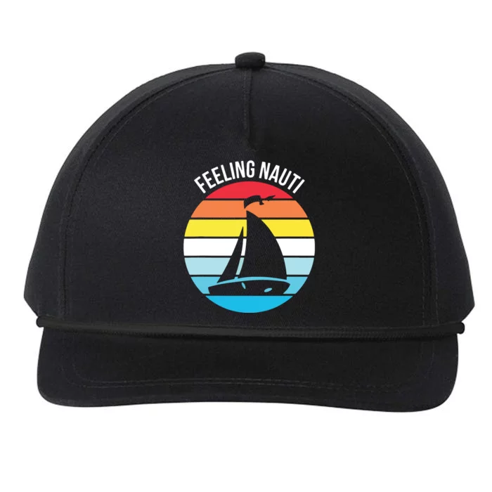 Funny Sailing Gift For Sailors 'Feeling Nauti' Boat Sunset Snapback Five-Panel Rope Hat