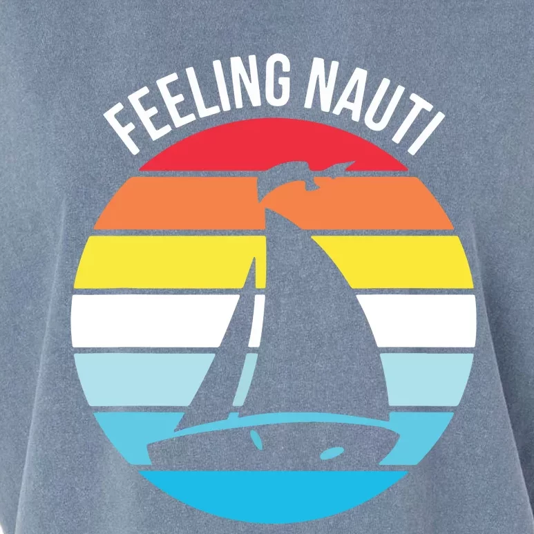 Funny Sailing Gift For Sailors 'Feeling Nauti' Boat Sunset Garment-Dyed Women's Muscle Tee