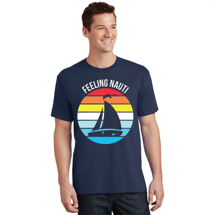 Funny Sailing Gift For Sailors 'Feeling Nauti' Boat Sunset T-Shirt