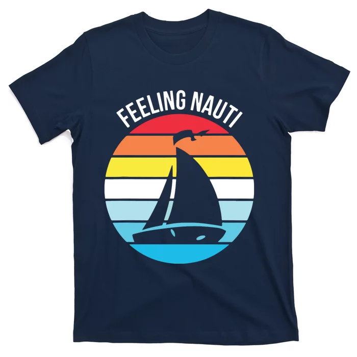 Funny Sailing Gift For Sailors 'Feeling Nauti' Boat Sunset T-Shirt