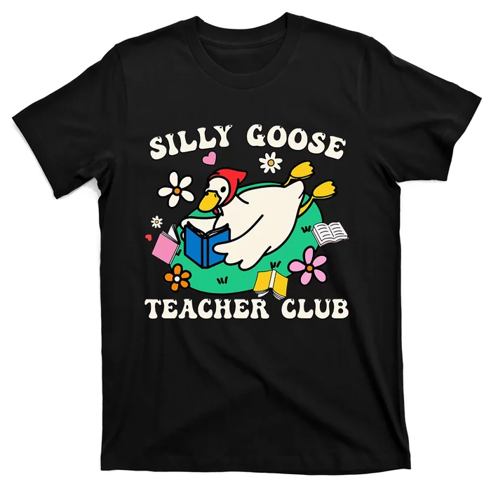 Funny Silly Goose Teacher Club Animal Lover Groovy Teacher T-Shirt