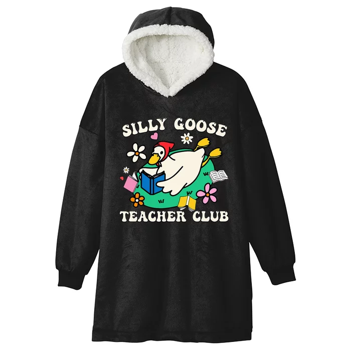 Funny Silly Goose Teacher Club Animal Lover Groovy Teacher Hooded Wearable Blanket