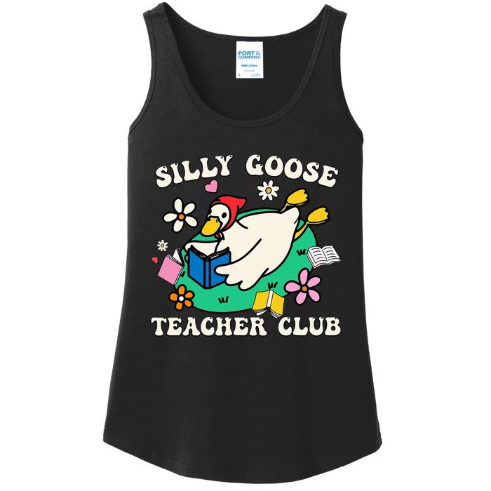 Funny Silly Goose Teacher Club Animal Lover Groovy Teacher Ladies Essential Tank