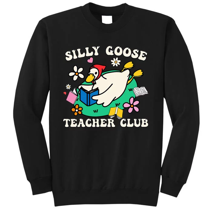 Funny Silly Goose Teacher Club Animal Lover Groovy Teacher Tall Sweatshirt