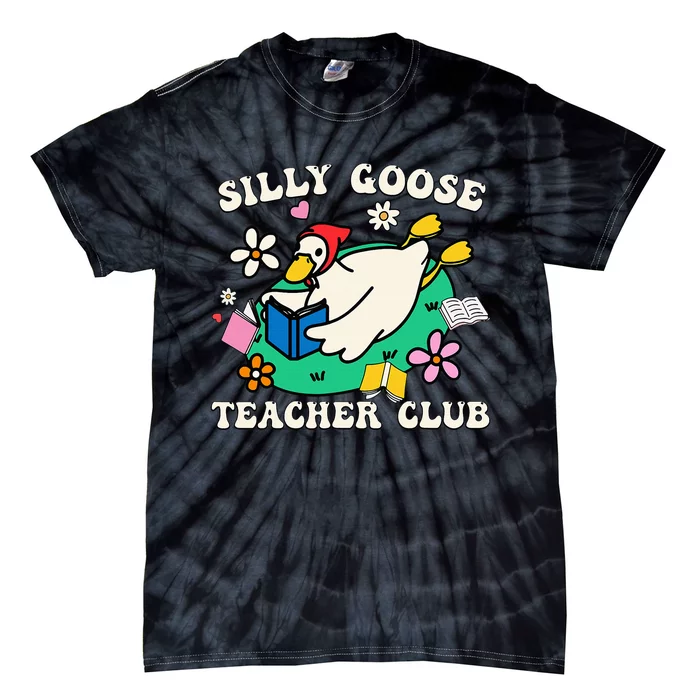 Funny Silly Goose Teacher Club Animal Lover Groovy Teacher Tie-Dye T-Shirt