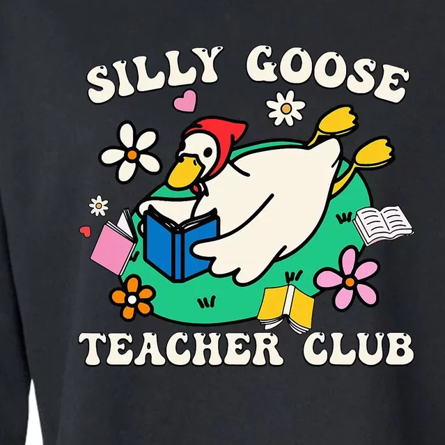 Funny Silly Goose Teacher Club Animal Lover Groovy Teacher Cropped Pullover Crew