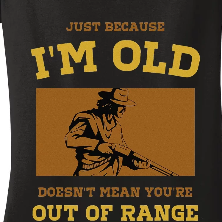 Funny Shotgun Gun Shooting and Skeet Shooting Old Man Women's V-Neck T-Shirt