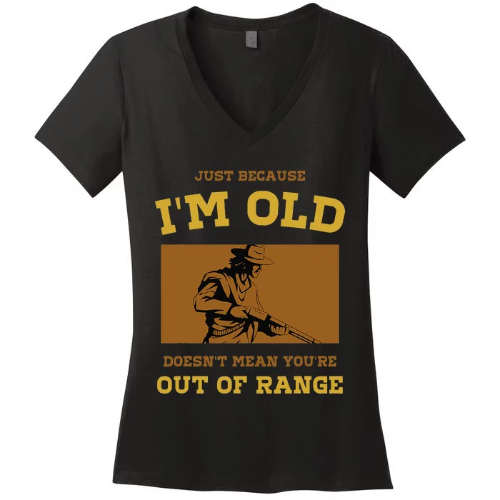 Funny Shotgun Gun Shooting and Skeet Shooting Old Man Women's V-Neck T-Shirt