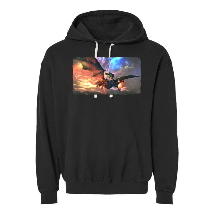 Fantasy Space Galaxy Dragon And Warrior Archer Garment-Dyed Fleece Hoodie