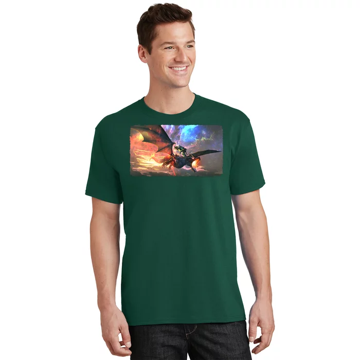 Fantasy Space Galaxy Dragon And Warrior Archer T-Shirt