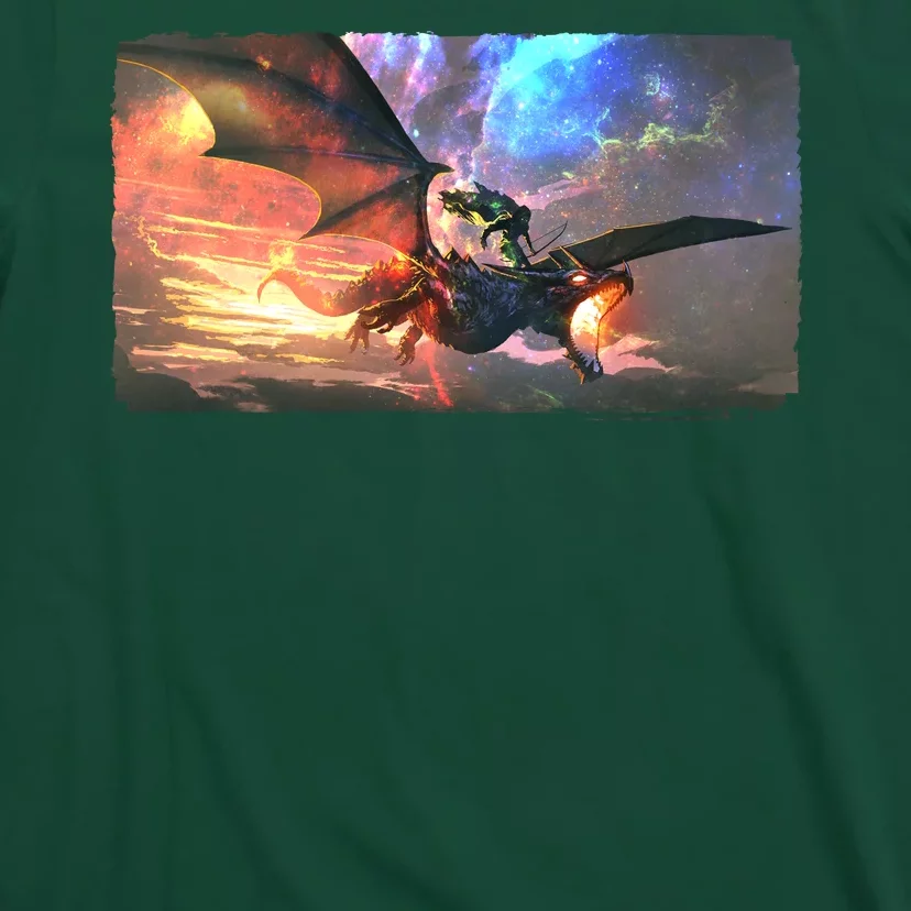 Fantasy Space Galaxy Dragon And Warrior Archer T-Shirt