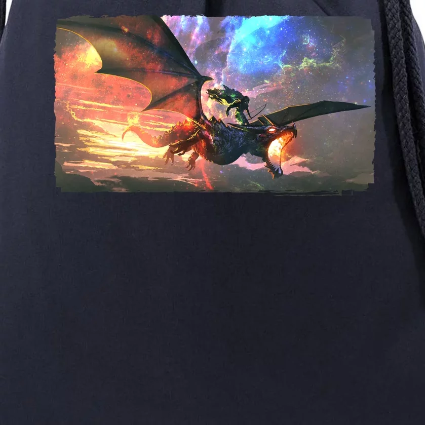 Fantasy Space Galaxy Dragon And Warrior Archer Drawstring Bag