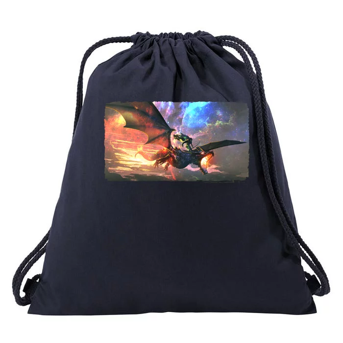 Fantasy Space Galaxy Dragon And Warrior Archer Drawstring Bag