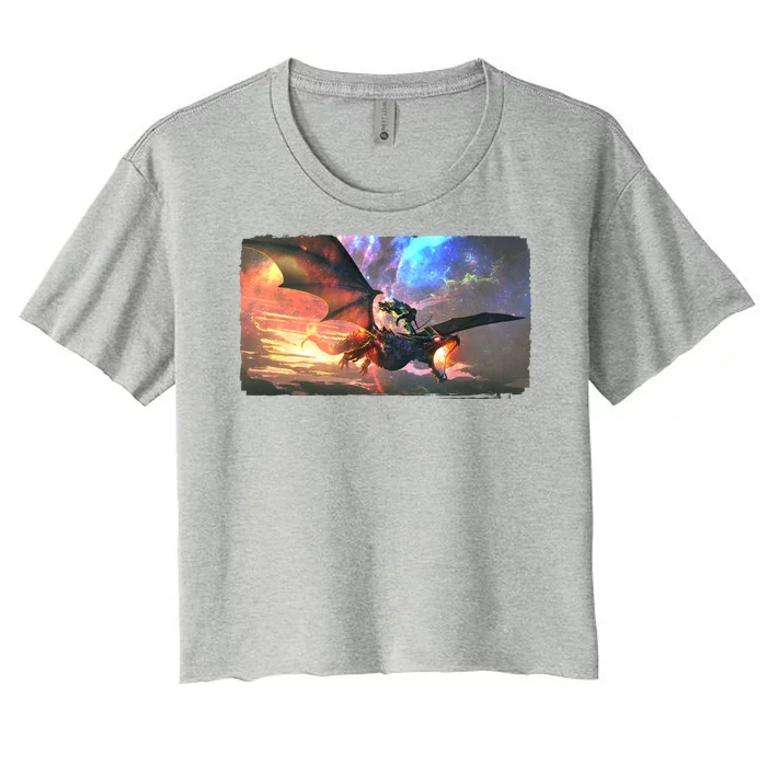 Fantasy Space Galaxy Dragon And Warrior Archer Women's Crop Top Tee