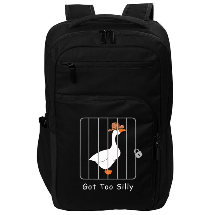 Funny Silly Goose Lover Mugshot Meme Got Too Silly Impact Tech Backpack