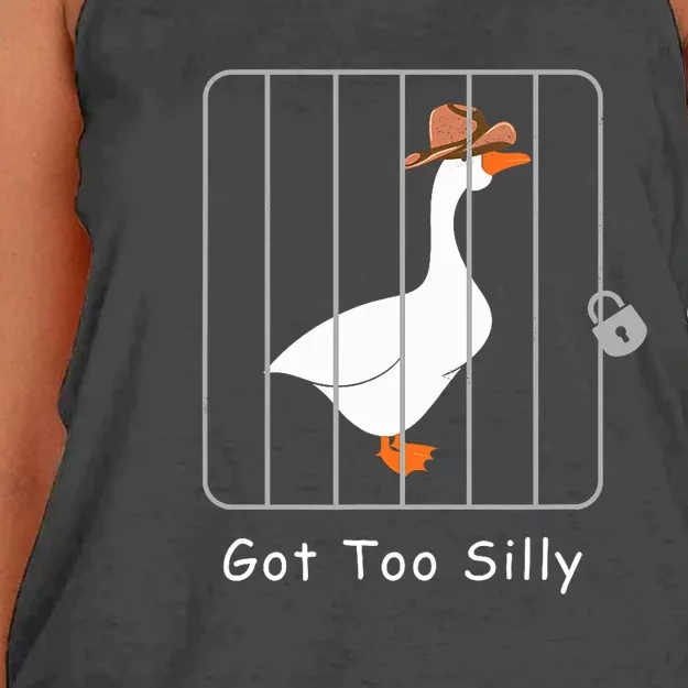 Funny Silly Goose Lover Mugshot Meme Got Too Silly Women's Knotted Racerback Tank