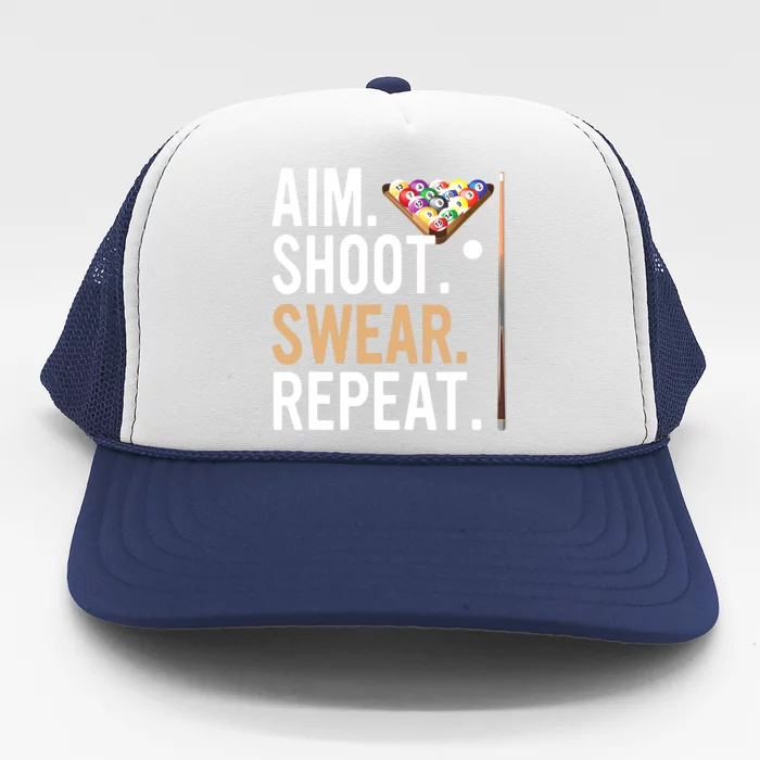 Funny Sports Game Aim Shoot Swear Repeat Pool Billiard Gift Trucker Hat