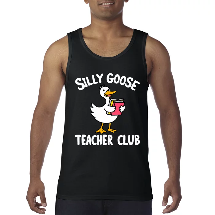 Funny Silly Goose Teacher Club Animal Lover Groovy Teacher Tank Top