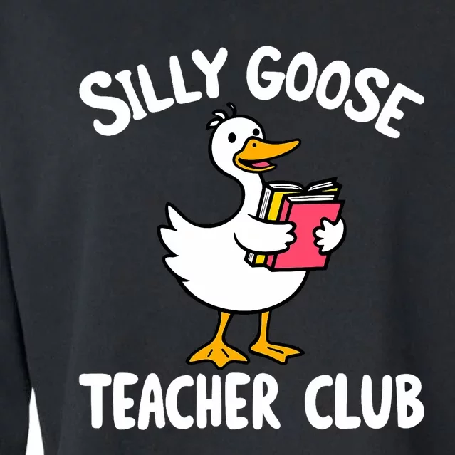 Funny Silly Goose Teacher Club Animal Lover Groovy Teacher Cropped Pullover Crew