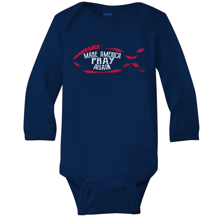 Fish Symbol Gift Christian Funny Gift Make America Pray Again Gift Baby Long Sleeve Bodysuit