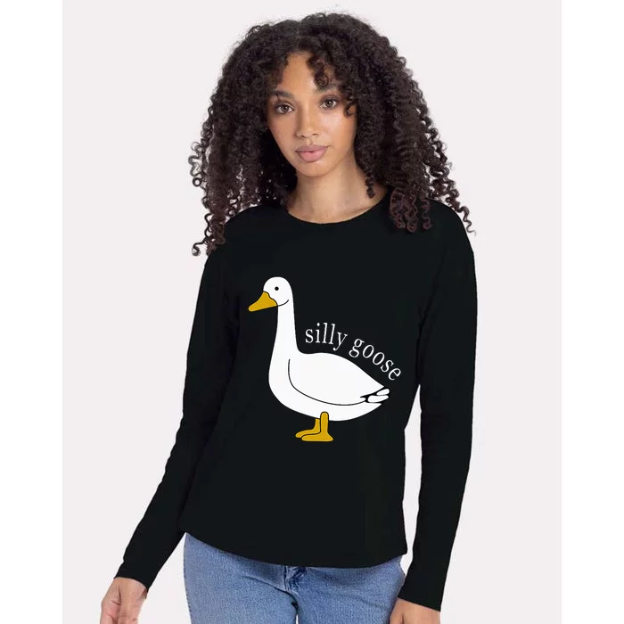 Funny Silly Goose Meme Cute Goose Aesthetic Womens Cotton Relaxed Long Sleeve T-Shirt