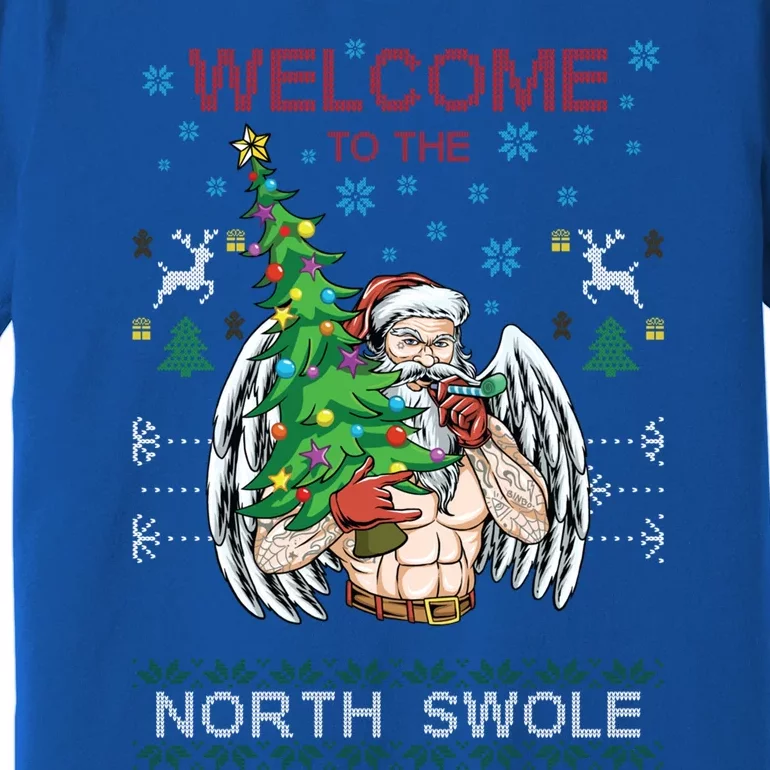 Funny Santa Gym Lifting Welcome The North Swole Tattoo Gift Premium T-Shirt