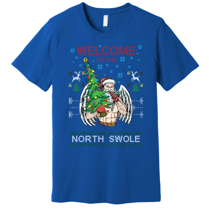 Funny Santa Gym Lifting Welcome The North Swole Tattoo Gift Premium T-Shirt